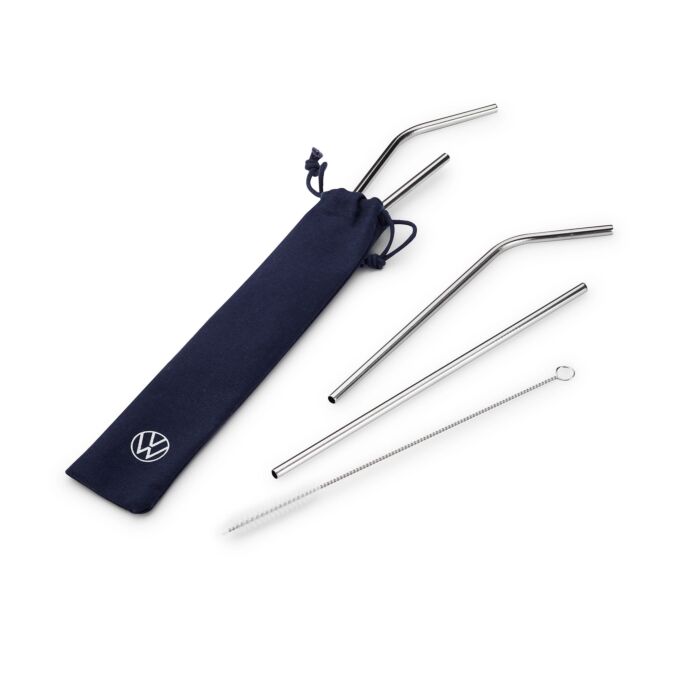 VW Edelstahl Trinkhalm Set Trinkhalme Reinigungsbürste Strohhalm Wiederverwendbar Volkswagen Original