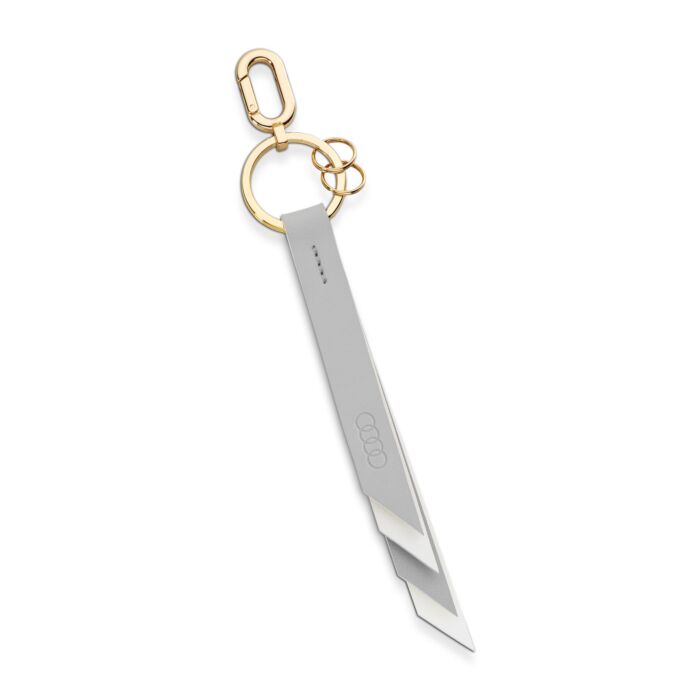 Audi Schlüsselanhänger Leder Damen grau creme Keyring Anhänger 3182400200