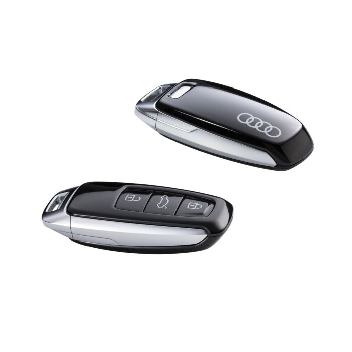 Original Audi Schlüsselblende Audi Ringen für Fahrzeugschlüssel Schlüssel Cover Mythosschwarz 4N0071208A Y9T