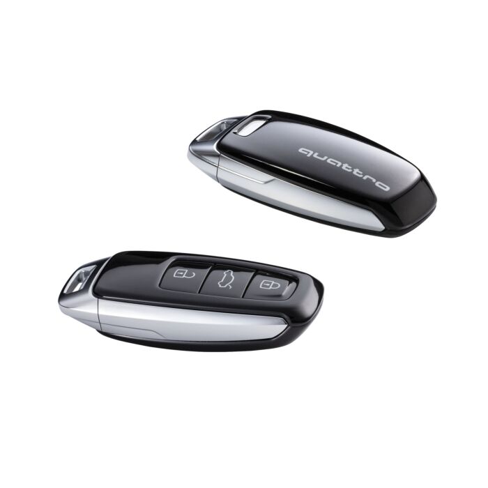Original Audi Schlüsselblende quattro Schriftzug für Fahrzeugschlüssel Schlüssel Cover Mythosschwarz 4N0071208B Y9T