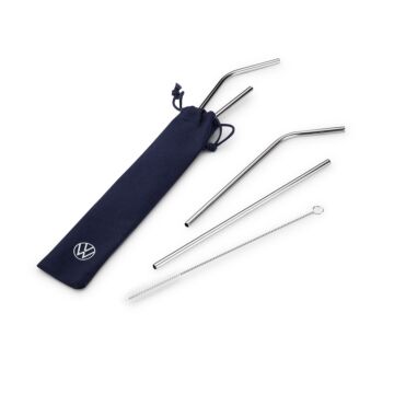 VW Edelstahl Trinkhalm Set Trinkhalme Reinigungsbürste Strohhalm Wiederverwendbar Volkswagen Original